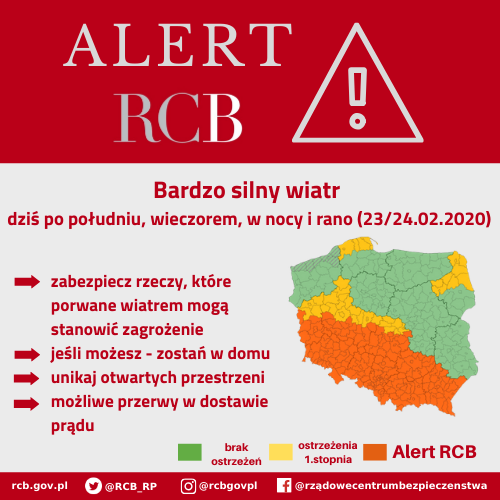 Uwaga Alert RCB ‼️

Bardzo silny wiatr na południu Polski – prognozuje <a href="/IMGWmeteo/">IMGW-PIB METEO POLSKA</a> Porywy mogą osiągać 110 km/h. SMS-y z ostrzeżeniem otrzymają osoby przebywające na terenie 10 województw.

Zadbajcie o bezpieczeństwo ❗️