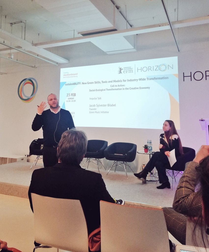 efm_berlinale's tweet photo. When it comes to sustainability in the creative industries, Jacob Sylvester Bilabel advocates for us to get over our cognitive dissonance, take responsibility and imagine a green utopia rather than a polluted dystopia #EFMHorizon #EuropeanFilmMarket #Sustainability https://t.co/Zk0ZZZaH8R