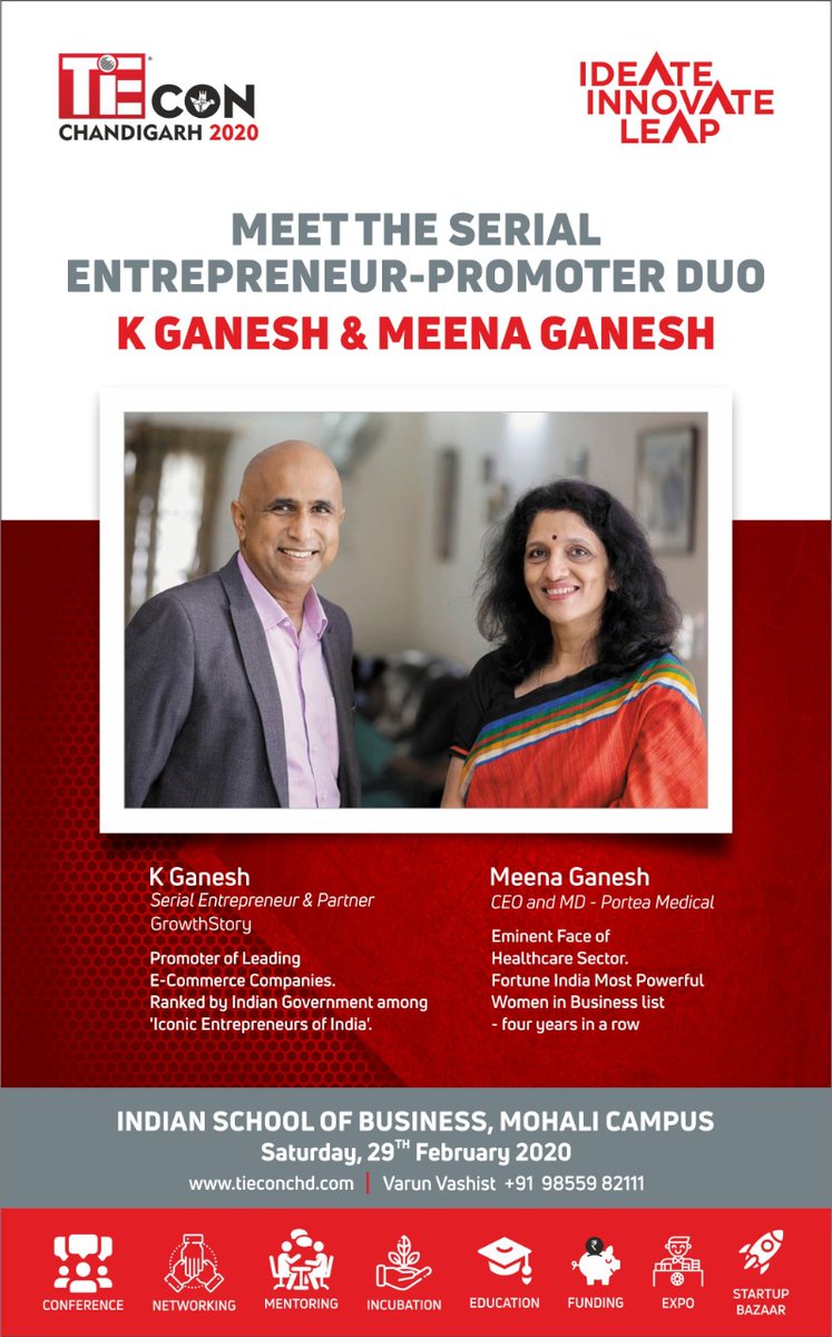 The trailblazing couple that are hardcore #Entrepreneurship evangelists - @ganeshk03
and @meenaganesh
@PorteaMedical #growthstory #serialstartups #startupfactory #ideateinnovateleap #TiEConChandigarh2020