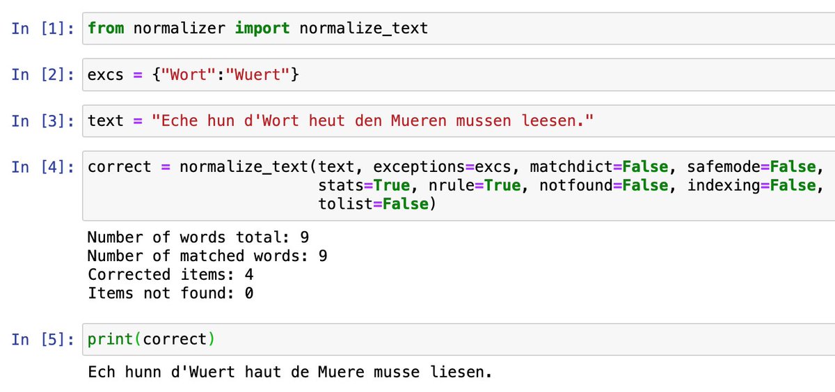 The fun of working with low-resource languages... First working prototype of an automatic orthographic correction tool for  #Luxembourgish in  #Python. Still a bit resource-heavy, and it needs better correction dicts but it’s a start.  #NLProc  #LowResLang  #Datascience