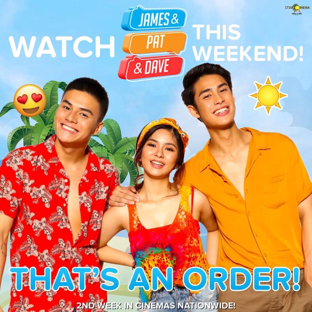 StarCinema's tweet photo. We want you to laugh and get kilig tonight! Head to the nearest cinema and watch #JamesAndPatAndDave π§‘πβ€οΈ #JPDFamSunDATE https://t.co/vQsbufiYxf