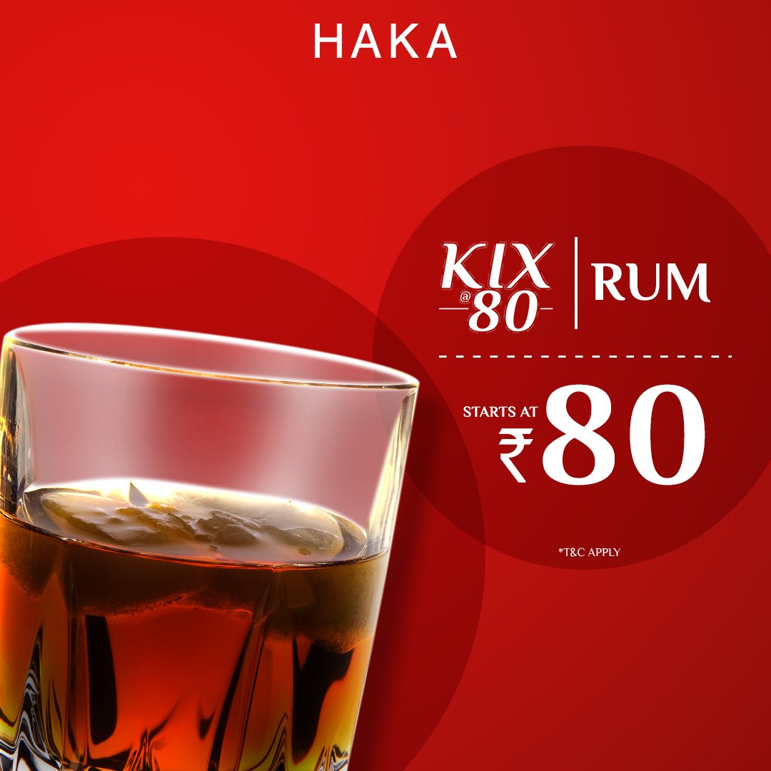 hakaindia's tweet photo. Sip on your favourite Rum at unbelievable prices at Haka!
We bring you Kix@80/-.
Come and indulge in beverages at a never before price.
#Haka #Kix #Beverages #Rum #PocketFriendly https://t.co/jDyKlgYD4R