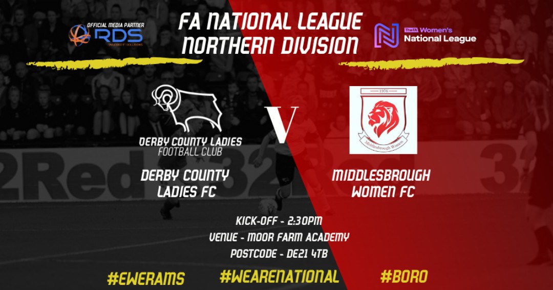 DCFCWomen's tweet photo. ⚽GAME DAY| We are back in action this afternoon as we take on @BoroWomen in the @FAWNL
Join us for a 2:30pm Kick-Off at @dcfcofficial & @DerbycountyLFC Moor Farm Training Academy
Build-up & Twitter Commentary from 1:30pm if you can't make it!
#EweRams #DCLFC #DCFC #OneClub https://t.co/Q4euNBBtrA