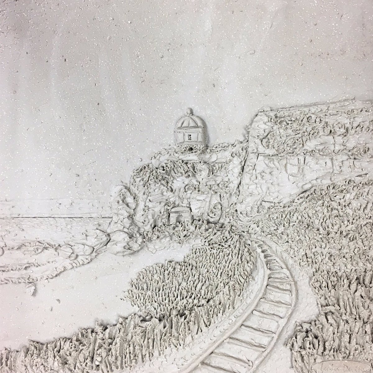 Working on a ceramic landscape of Downhill beach #downhillbeach #mussendentemple