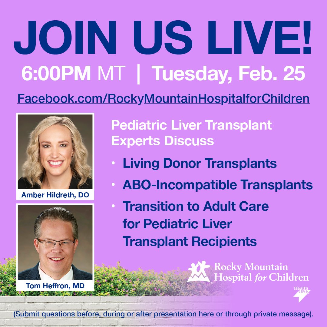 Liver Mommas & Families is proud to partner with Rocky Mountain Hospital for Children to share this live Facebook event on #livingdonor #livertransplants!