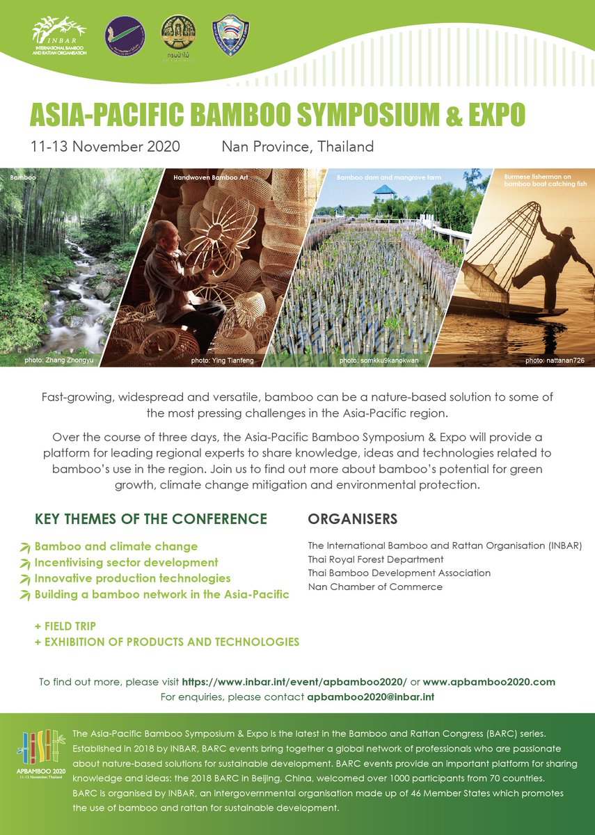 INBARofficial's tweet photo. #APBAMBOO2020 Can you make it to #Thailand this November for the Asia-Pacific Bamboo Symposium? We want to see you there 🎍 👉 https://t.co/iwG5mwLGjN @ASEAN https://t.co/UfYTVVwuLg
