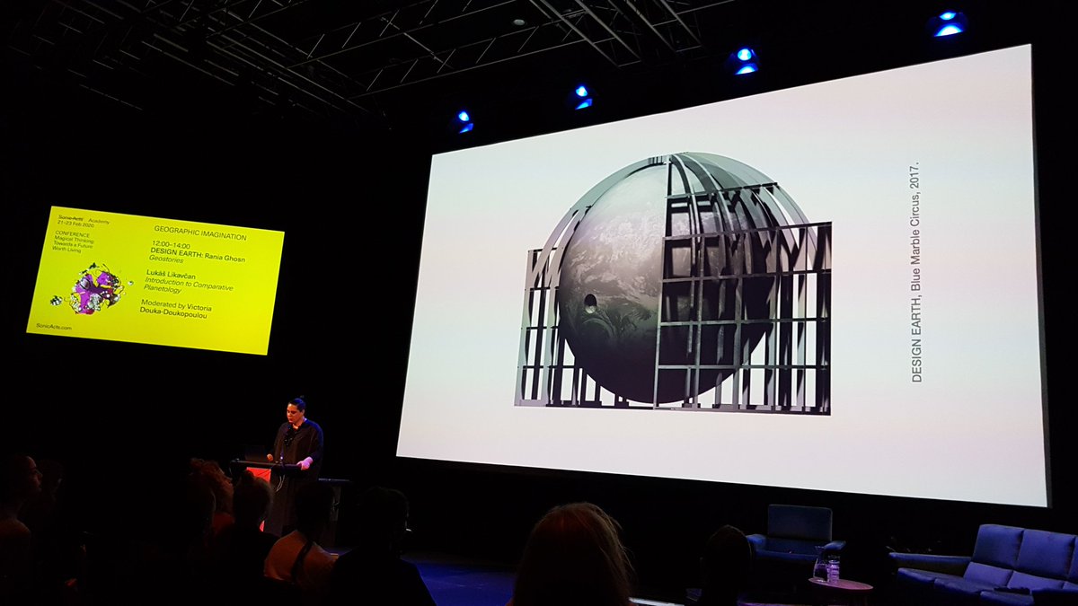 SonicActs's tweet photo. Rania Ghosn links with Bruno Latour's ideas. ...Gaia approachs... Earth becomes a an actor of our common story rather than a blue marble or weight on Atlas' shoulders.
#Geostories #SonicActs https://t.co/EJyjd6Ceuz