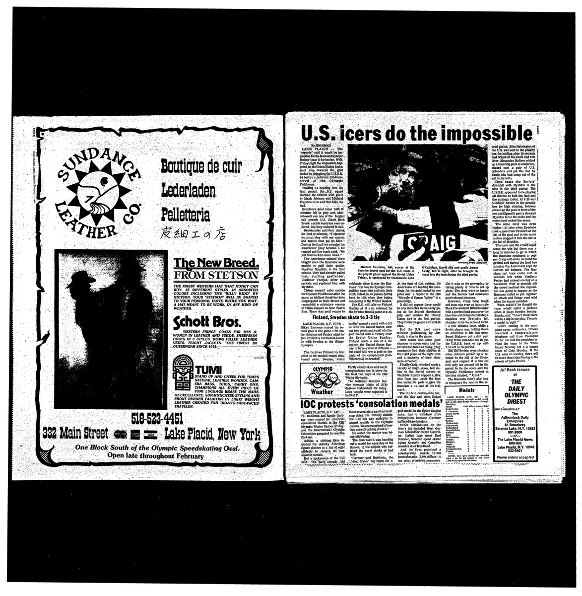 AdkEnterprise's tweet image. On this date 40 years ago, here's how we and the @LakePlacidNews covered the "Miracle on Ice." The local newspapers of record, in addition to our regular editions, jointly put out the Daily Olympic Digest during the Lake Placid Olympics. Read it here: ow.ly/5hy630qjPPa