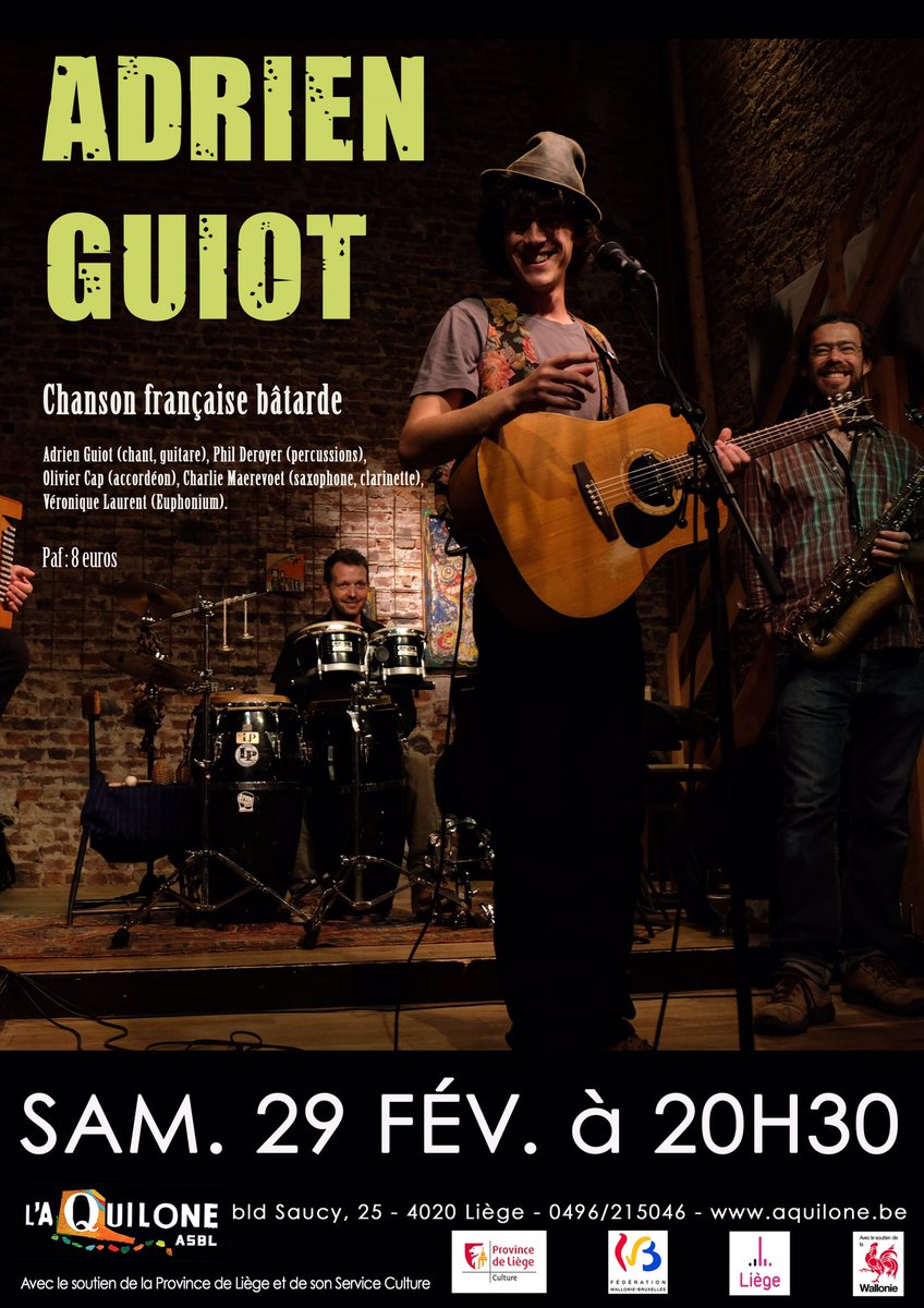 LAquiloneasbl's tweet photo. #concert #adrienguiot samedi 29 mars 20h30 https://t.co/WgrtCRuRYT