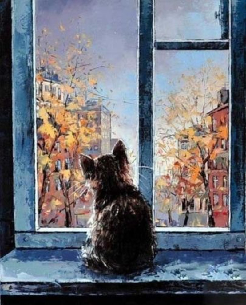 Handpainted Abstract Animal Oil Painting On Canvas Cat at the Window Modern Art Painting for Home Decor High Quality my-artwork.com/product/handpa…