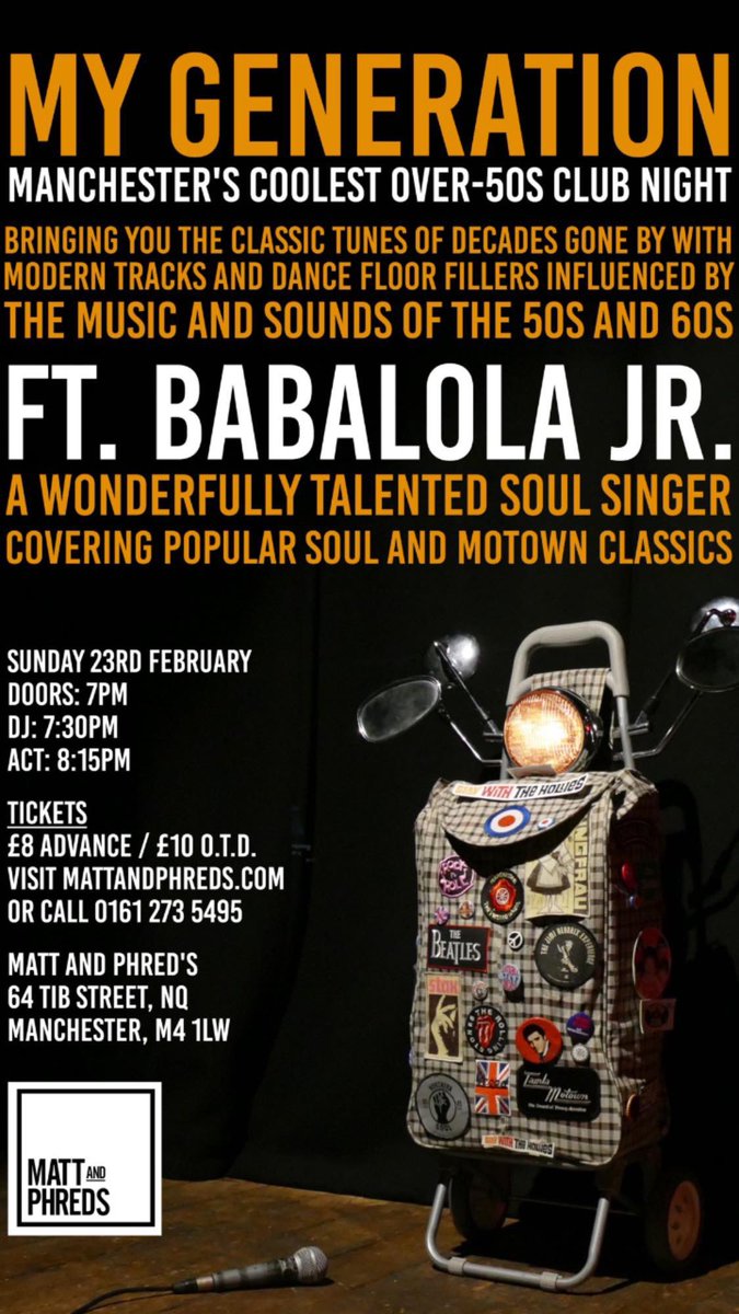 mygeneration_gm's tweet photo. Today is the day ! See you on the dancefloor #Manchester #over50 #dance #motown #soul #60s #music #mygen #mygeneration #clubnight @MattandPhreds #soulsinger https://t.co/6K1t0OswUT
