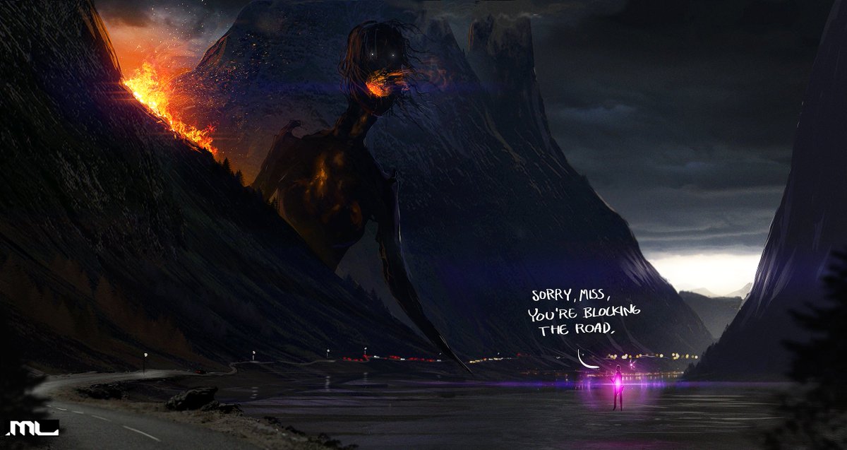 HarxMLeth's tweet photo. This was an interesting series of paintings hoho 

Was about a god-like entity that makes sure monsters don't disturb the human world. They have a fairy companion following them around at all times too ✨ But naught else is know about them https://t.co/5rg9dDpZ17