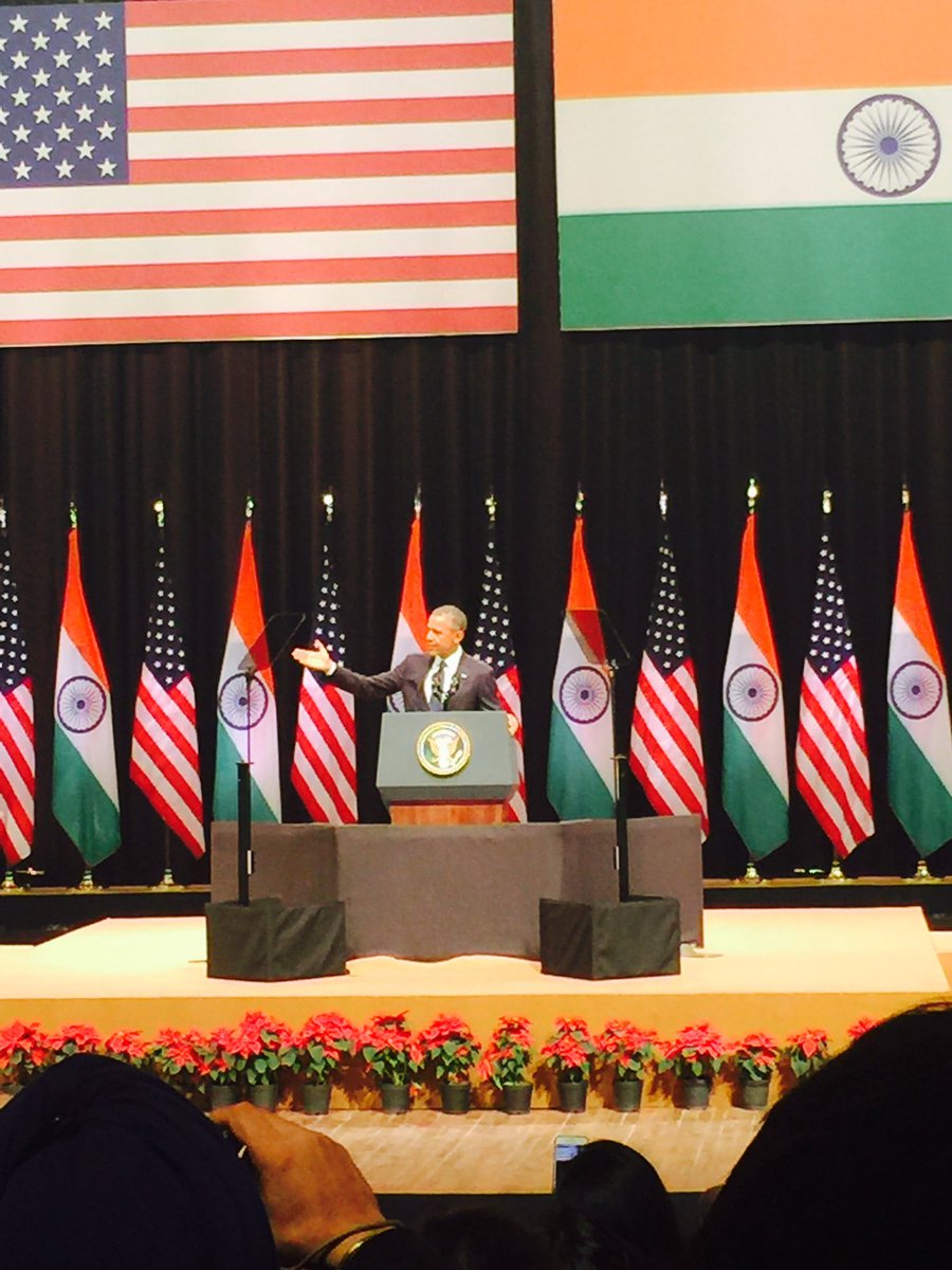 Nidhi's tweet photo. As we get ready to cover another Presidential visit, images from the last one, President Obama in January 2015. Sitting on pavements and waiting is a special perk :) @maya206 @Srinjoy_C https://t.co/0LGt5Y6EvD
