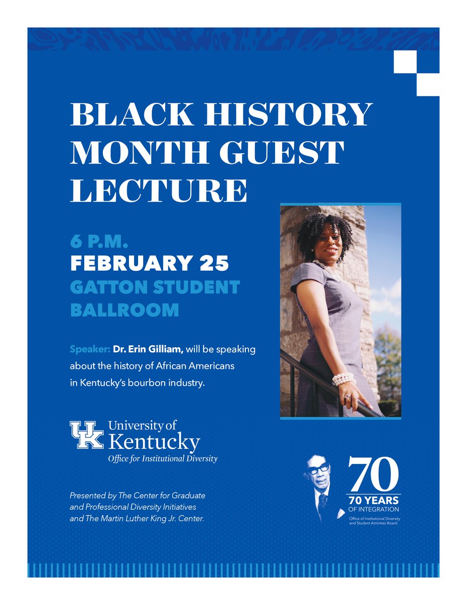 UKAgriculture's tweet photo. This guest lecture is the perfect prelude to Thursday's inaugural James B. Beam Institute Industry Conference 🥃

Hosted by @UofKOID, hear Dr. Erin Gilliam (@KyStateU) discuss her research that recognizes African American contributions to 19th century distilling practices. https://t.co/i1cq83HiGY