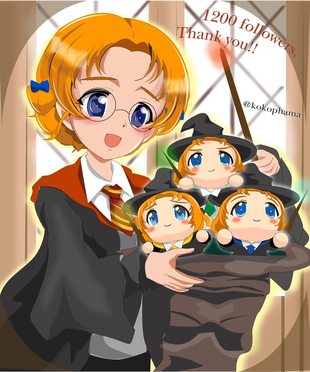 orange pekoe (girls und panzer) hogwarts school uniform blue eyes necktie smile orange hair shirt school uniform  illustration images