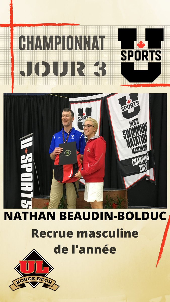 RetOnatation's tweet photo. Conclusion du Championnat @USPORTSswimming 

Nathan Beaudin-Bolduc a remporté le titre de recrue masculine de l'année!
Lisa Pou et Morgane Dorn ont terminé 4e et 6e du 800m libre! 
Ptit Amb a terminé au pied du podium au 200m 4 nages!

Classement
Femmes 9e Hommes 11e

#Golaval https://t.co/IbCRGwjC0q