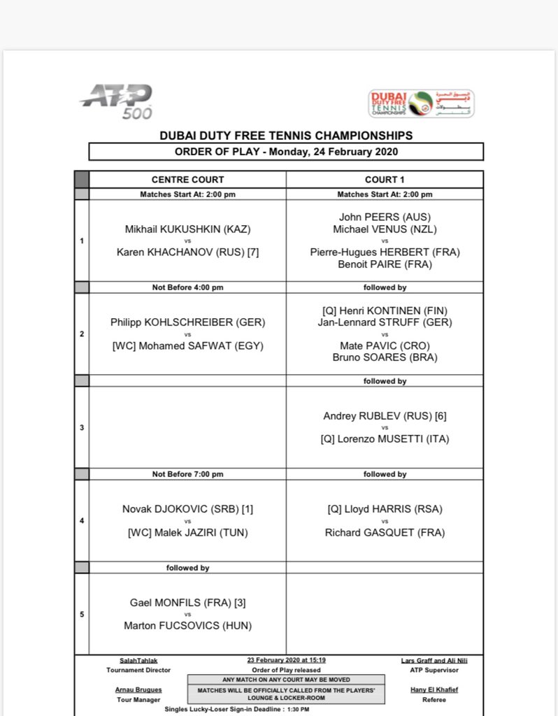 Dubai Duty Free Championship Day 1 Schedule of Play