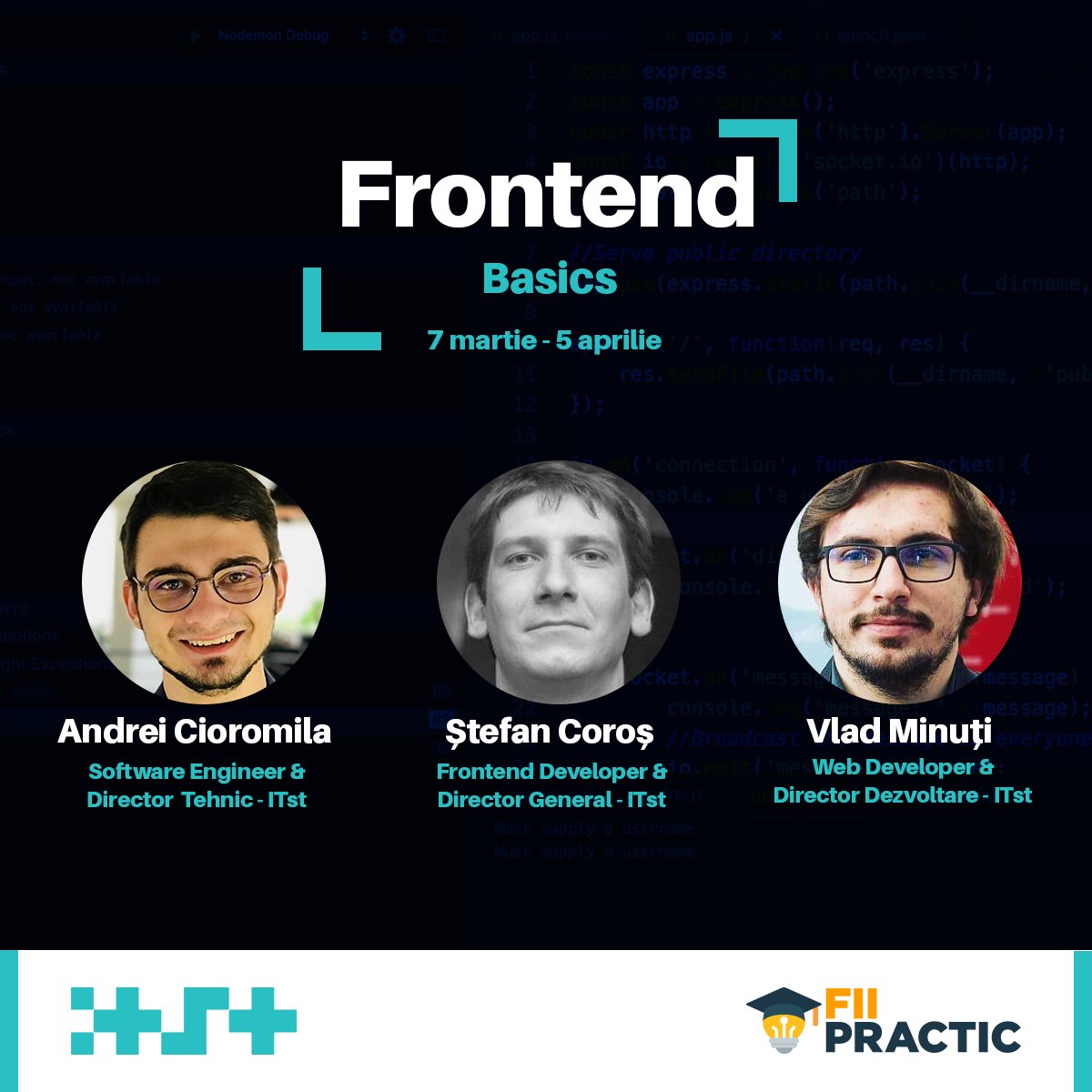 ITst_Iasi's tweet photo. Mai sunt doar câteva zile în care te poți înscrie la training-ul de Frontend ținut de @ITst_Iasi, în cadrul FII Practic. Pentru înscrieri 👉https://t.co/46j4Bkw6kk. #frontend #iasi #fiipractic #itst #programare #web https://t.co/y2FXaRx13i