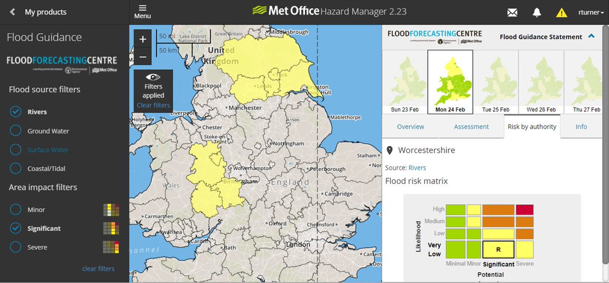 Remaining unsettled with continuing flood risk into next week; use the FGS on Hazard Manager to filter by flood source and forecast impacts to highlight the areas of concern to remain #floodaware