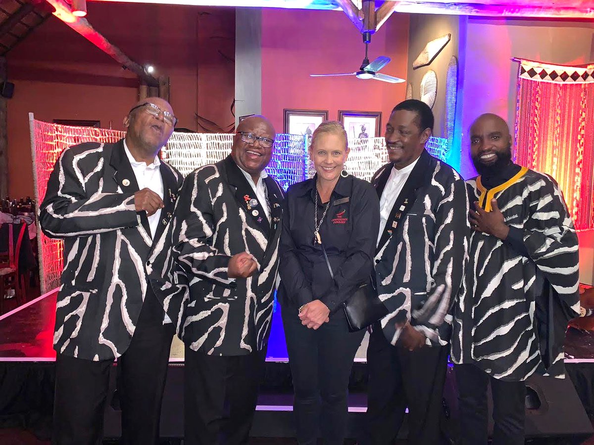 SWAACELSO2020's tweet photo. Nina Freysen-Pretorius getting a groupie photo with famous and beloved Soweto String Quartet, who entertained guests at the #SWAACELSO2020 Gala Dinner, held at the @IndabaHotel last night! #ConfCo #Ubuntu #ProudlySouthAfrican 🇿🇦 https://t.co/uCnJfA2F3P