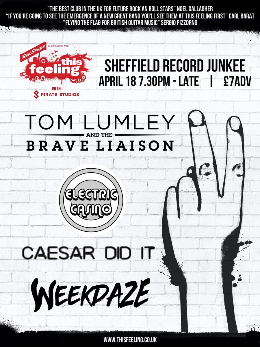 Weekdazeband (@weekdazeband) on Twitter photo Who’s having it then? April the 18th. Record Junkie. £7 tickets available from us. Joined by @TomLumleyMusic Electric Casino <a href="/CaesarDidItBand/">Caesar Did It</a>.
For <a href="/This_Feeling/">This Feeling</a> dig it babyyyyyy. Who’s having it then? April the 18th. Record Junkie. £7 tickets available from us. Joined by @TomLumleyMusic Electric Casino <a href="/CaesarDidItBand/">Caesar Did It</a>.
For <a href="/This_Feeling/">This Feeling</a> dig it babyyyyyy.