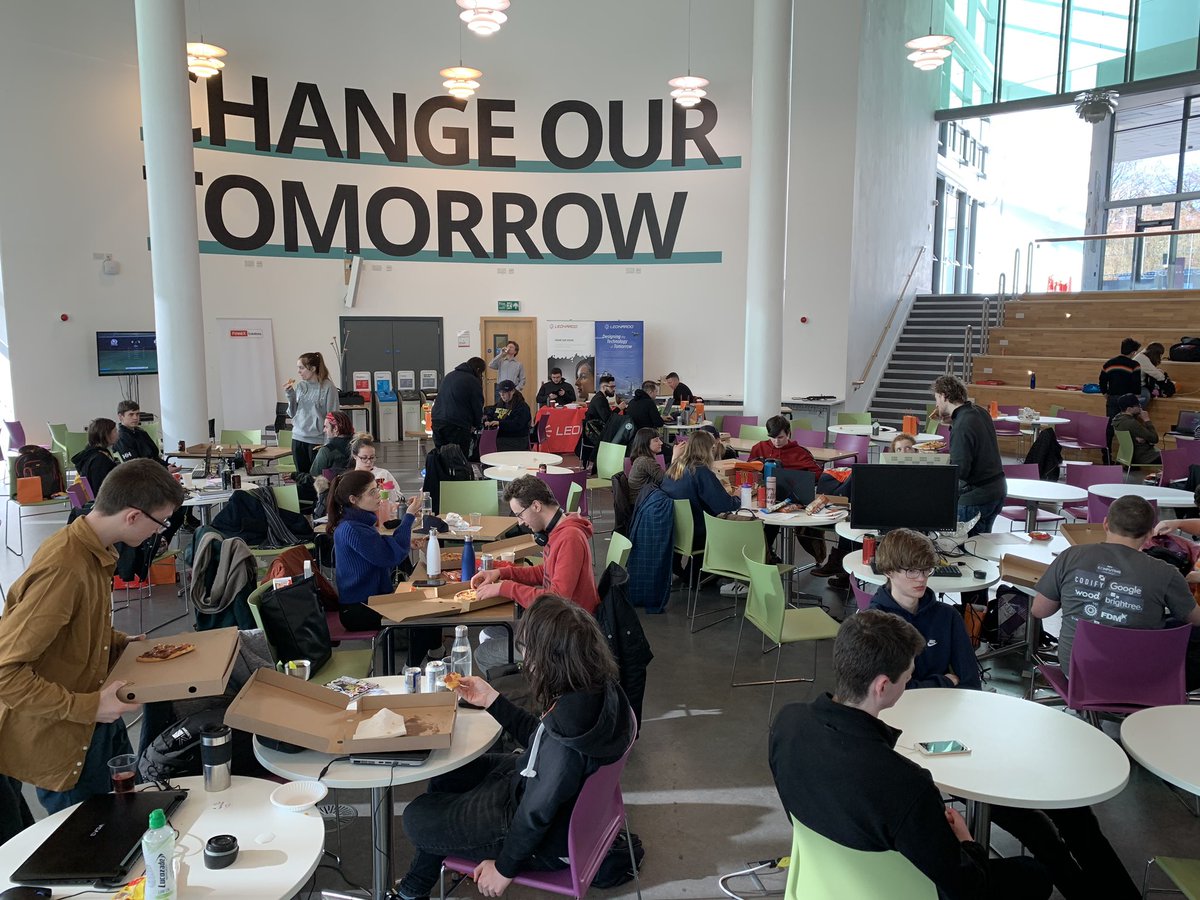 RGUHack's tweet photo. It’s pizza time before the presentations! 🍕🤤 #RGUHack2020 #HackersFueledByPizza https://t.co/cqPjMWBCCe