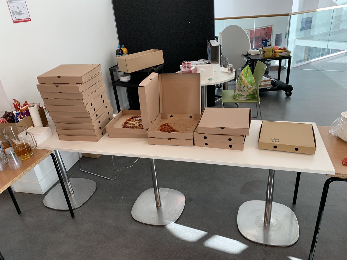RGUHack's tweet photo. It’s pizza time before the presentations! 🍕🤤 #RGUHack2020 #HackersFueledByPizza https://t.co/cqPjMWBCCe