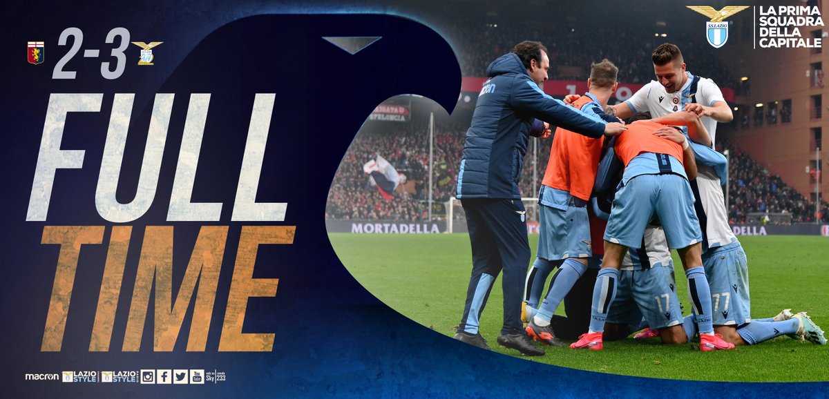 OfficialSSLazio's tweet photo. ⏱ 95' | #GenoaLazio 2-3
✅ TRIPLICE FISCHIO! SBANCATO IL FERRARIS: TRE GOL PER TRE PUNTI! 
#CMonEagles 🦅 https://t.co/CpiHCN7iRQ