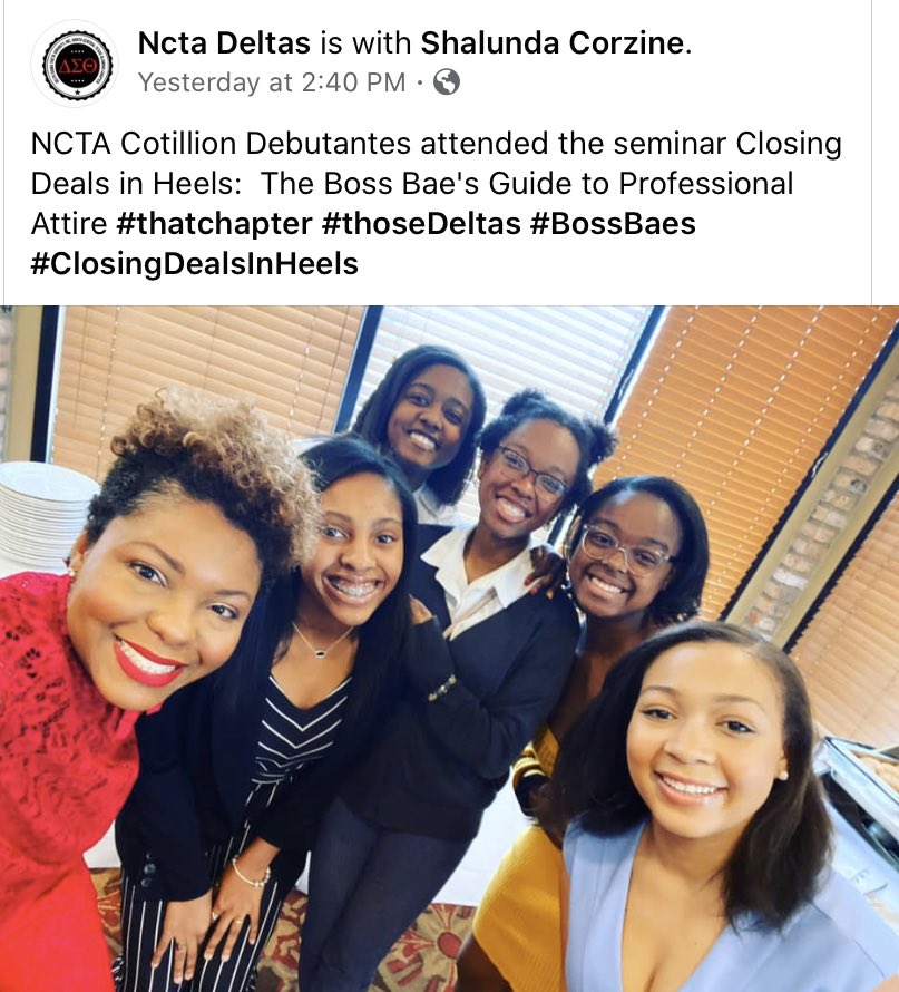 shalundacorzine's tweet image. I had the pleasure of presenting a seminar entitled Closing Deals in Heels:The Boss Bae's Guide to Professional Attire to @NCTA1913 2019-2020 Debutantes. I can’t wait to see what these Boss Baes do!
#thatchapter #thoseDeltas #BossBaes #ClosingDealsInHeels