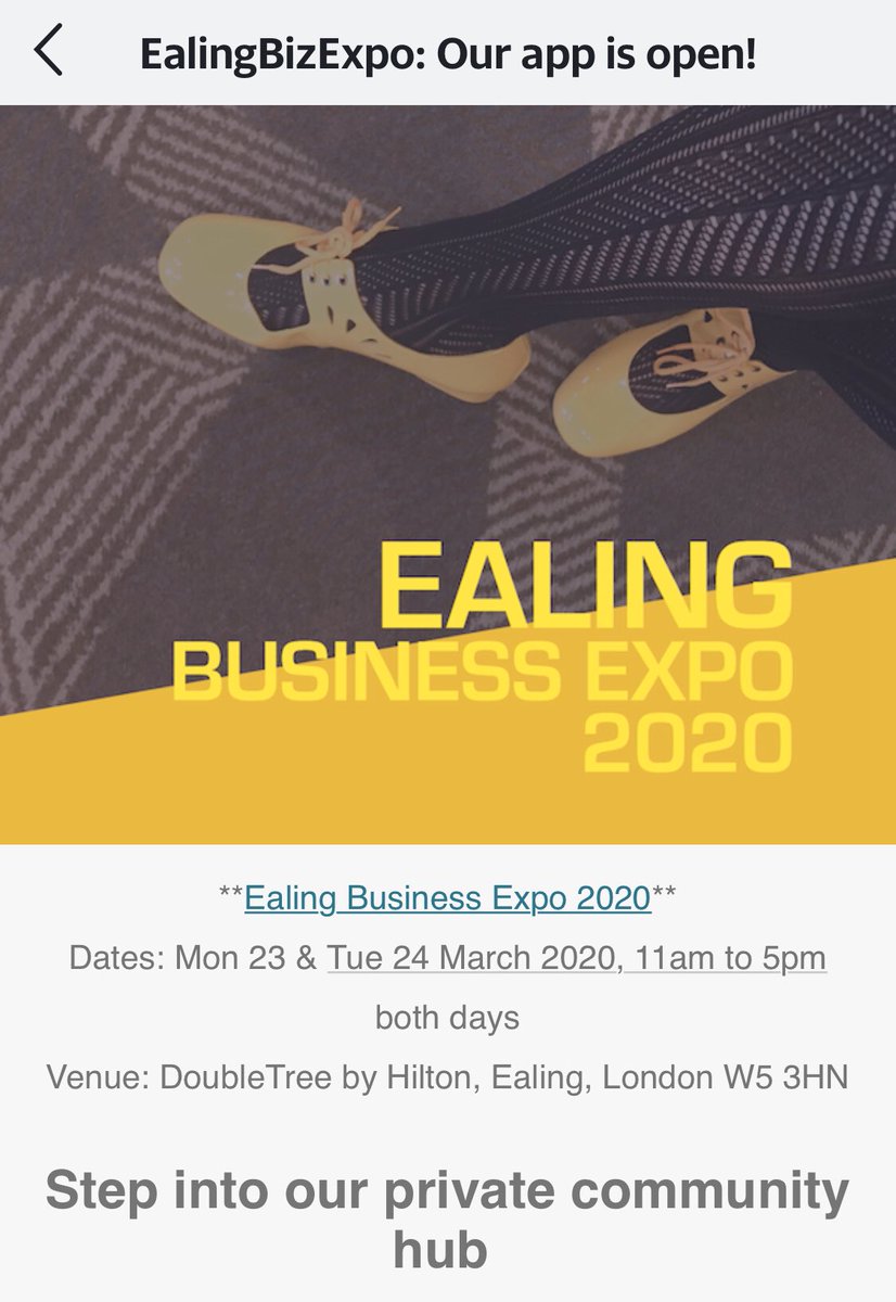 EalingBizExpo's tweet photo. One month to go until #EalingBizExpo2020 on 23 and 24 March - and our Expo community hub is open and ready to be joined via the @ugeniehubs app (made in Acton, no less).
Read more in today’s Expo News update: https://t.co/TcwIn8YMwr
#EalingBizExpo #Expocommunity #ourhub #Ealing https://t.co/C74Jr8OfdM