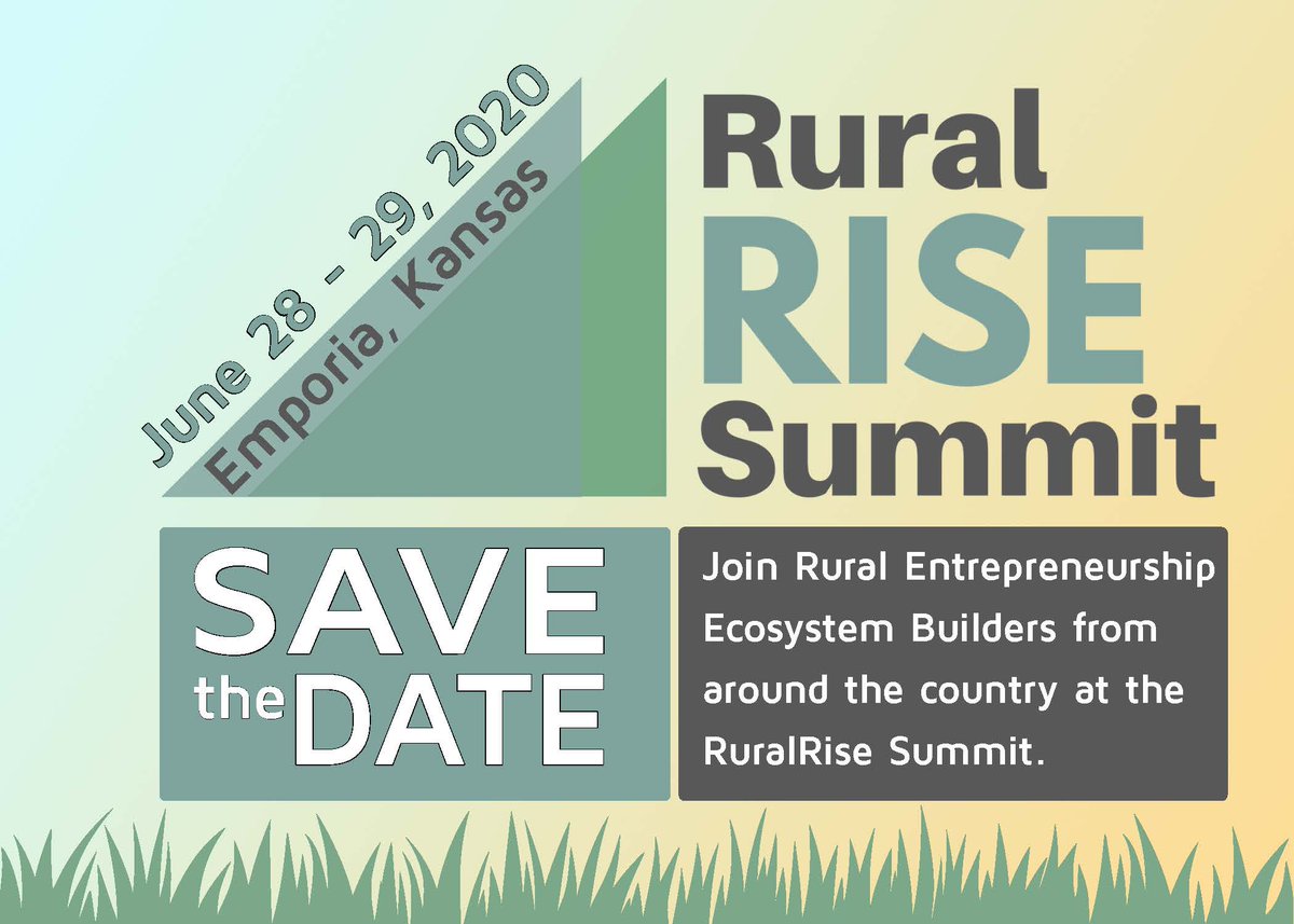 Attention - Rural Entrepreneurship Ecosystem Builders. Mark your calendars for #RuralRISE Summit 2020.   #Rural programs and resources!  Join us
ruralrise.org. #StrongerTogether