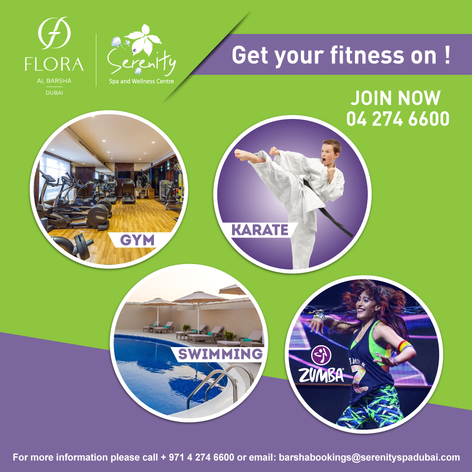 FloraAlBarsha's tweet photo. Get your fitness on! Avail special rates for Gym, Swimming Pool, Karate and Zumba membership.

For more information please call us at +971 4 274 6600 or email us on barshabookings@srenityspadubai.com. https://t.co/zRGs8pkXJF