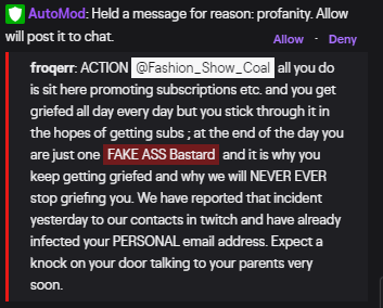 1Coalfn's tweet photo. part 2 
yesterday they sent me porn and I accidentally showed it on stream, they've been non stop going in my chat and I'm not sure what to do or how to handle it?  They said have been messaging you guys to get be ban for this read: (look at attahcment) https://t.co/KIDEibX0KS