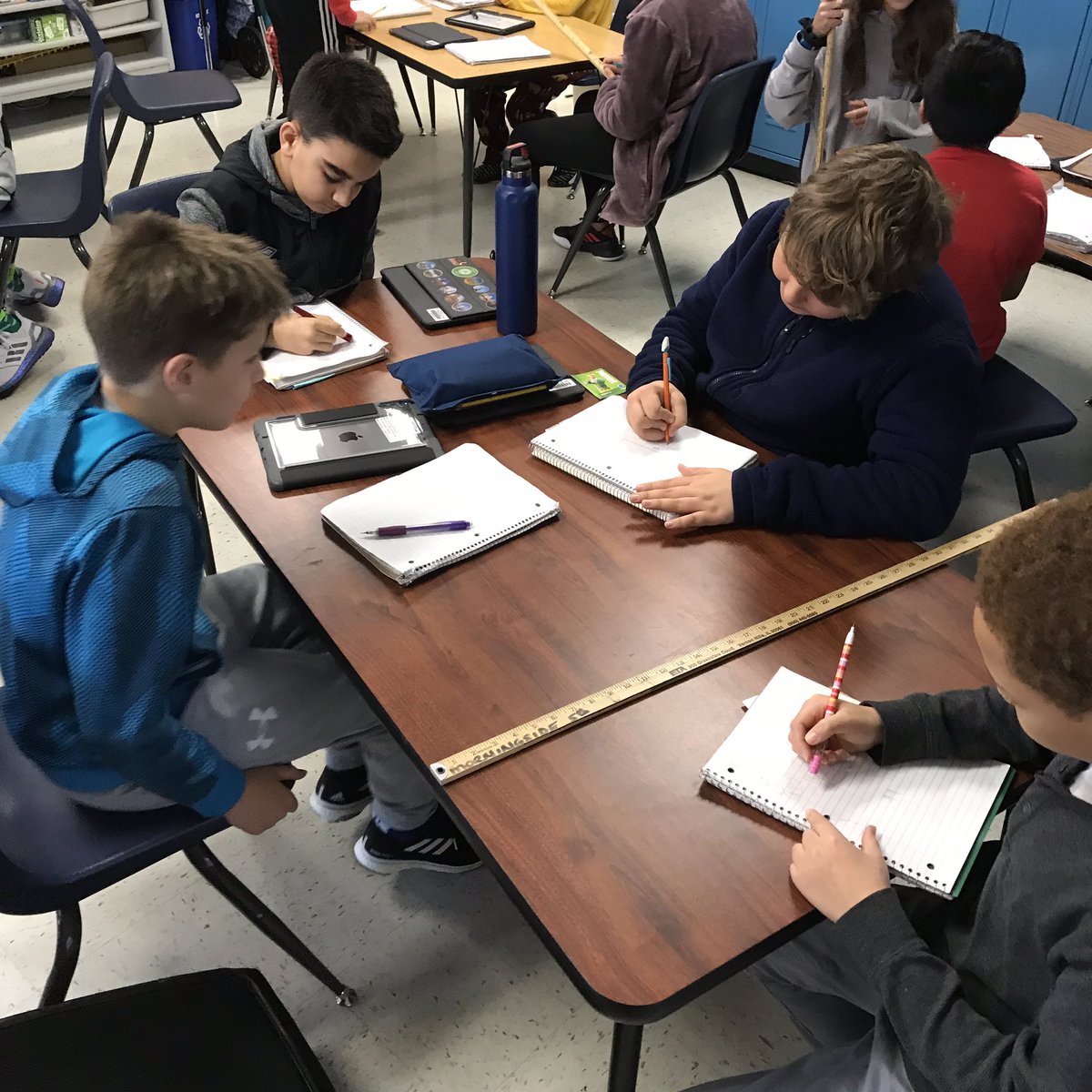 Angelpetrich's tweet photo. Students &amp; Mrs. Honderich practice finding area &amp; perimeter of their table.  Getting ready for “The Dream Home Project.”@MsHollyShelton @MorningsideES https://t.co/HJ3QSNk8fa