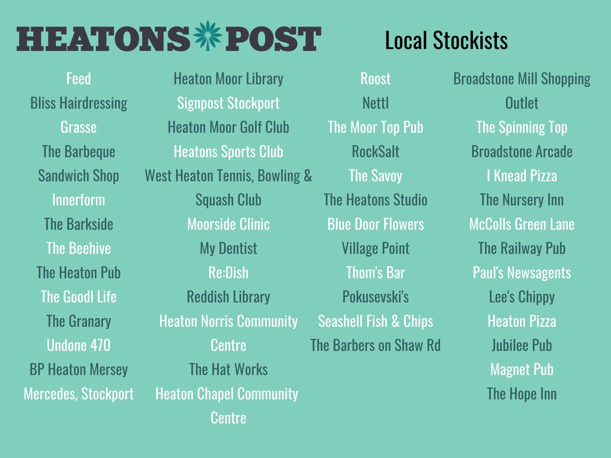The March issue of Heatons Post will shortly be going to print and, from 01 March, will be available to collect from the following venues listed below 👇