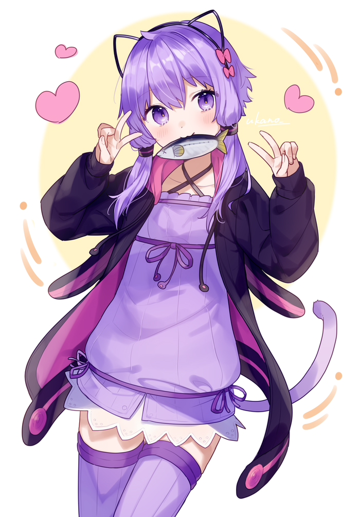 yuzuki yukari 1girl solo animal ears purple hair thighhighs purple eyes purple thighhighs  illustration images