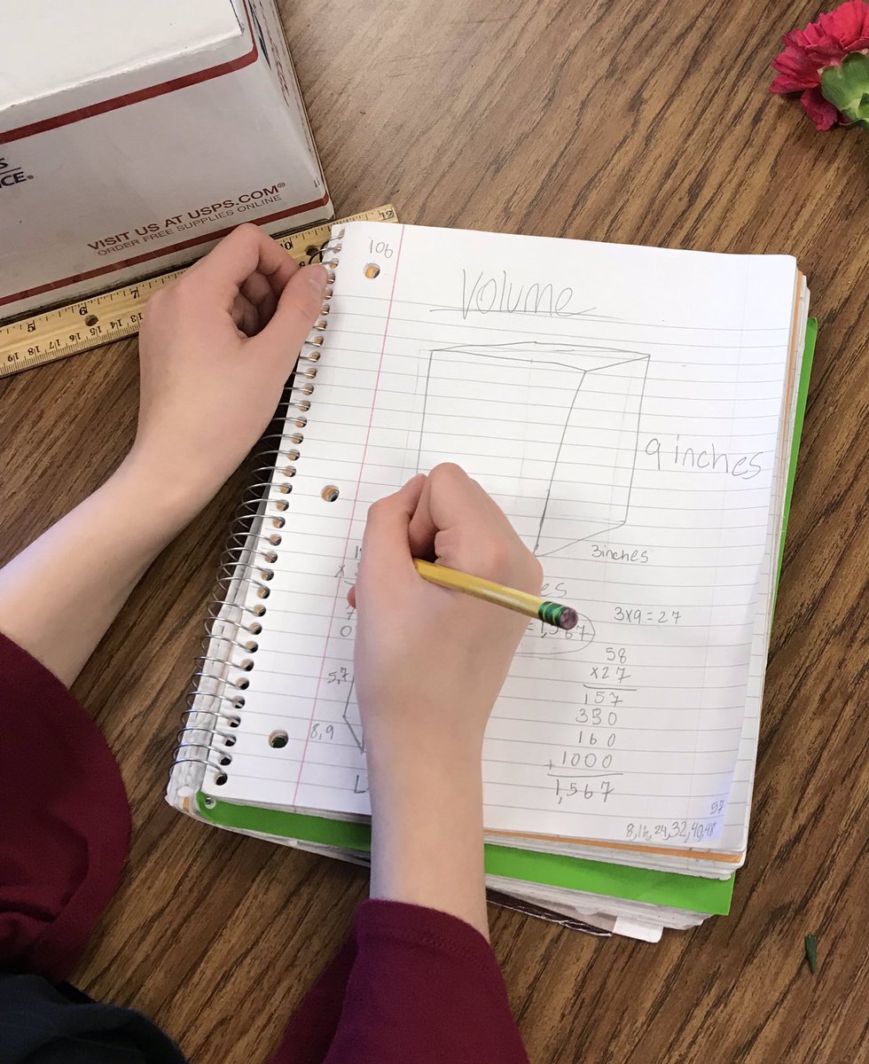 Angelpetrich's tweet photo. Students really enjoyed finding the volume of different size boxes brought from home.@MsHollyShelton @MorningsideES https://t.co/AMqA3L93Qv