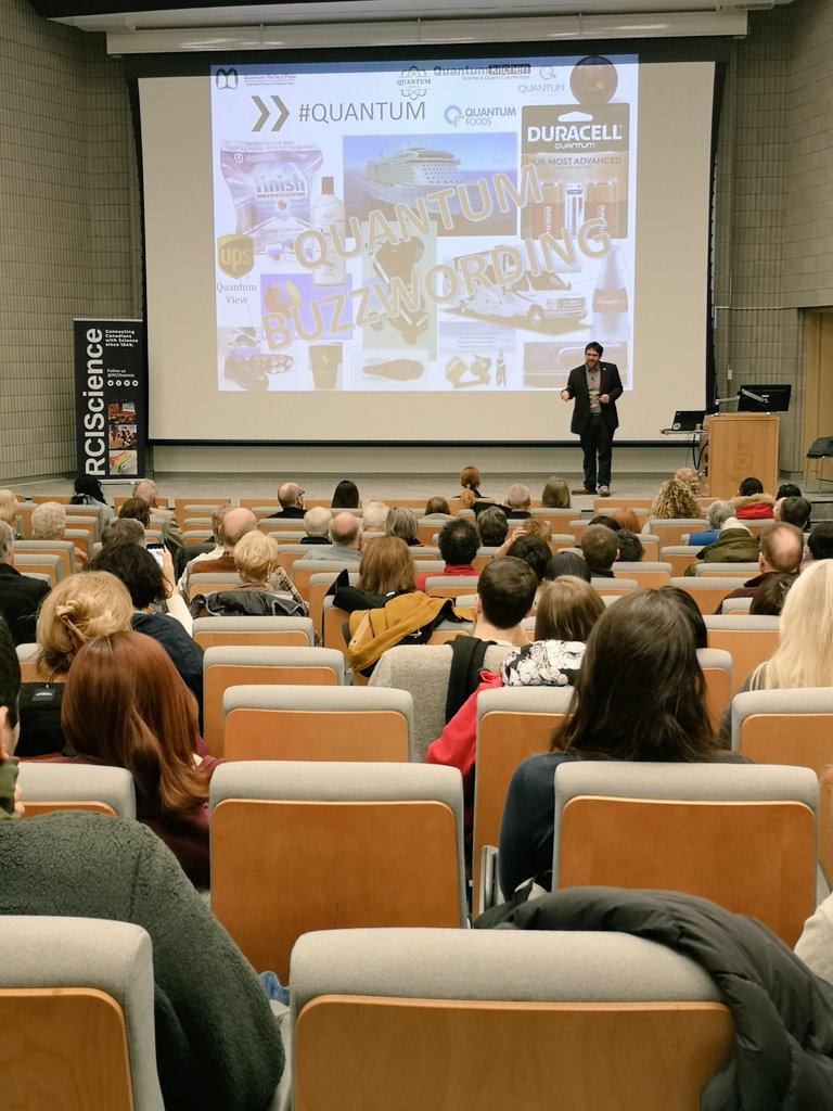 RCIScience's tweet photo. "What we see here is Quantum being used as a shortcut for saying 'high tech' or you 'wouldn't understand' - which I HATE!" @johnmdonohue from @QuantumIQC breaking down the appearance of quantum physics in popular culture at today's #RCITalks https://t.co/BiNY6GMePS