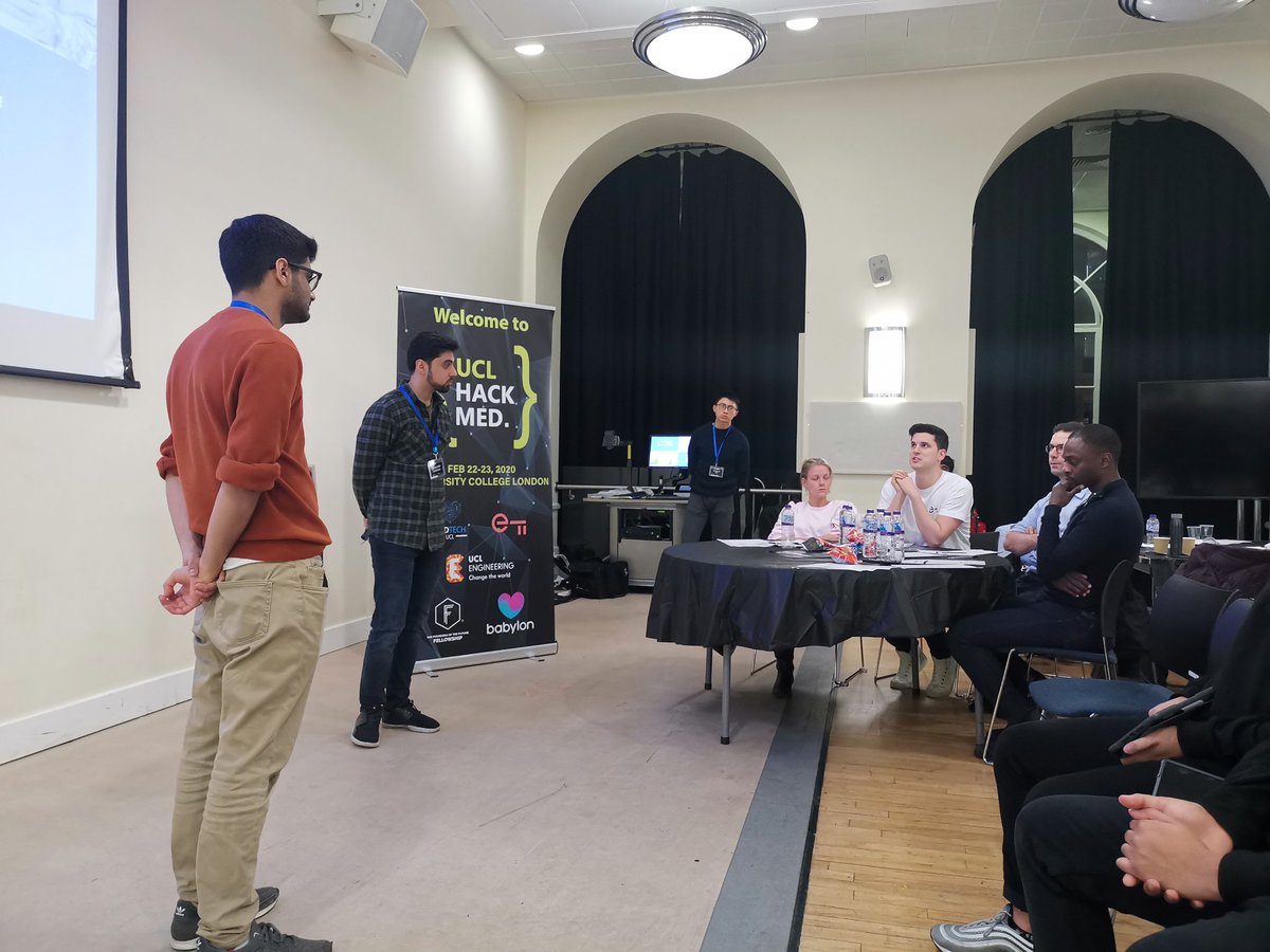 The last presentation is finishing up now, then the judges have to go into deliberation to nominate the winning team! #UCL #HackMed <a href="/MedTechatUCL/">MedTech UCL</a>