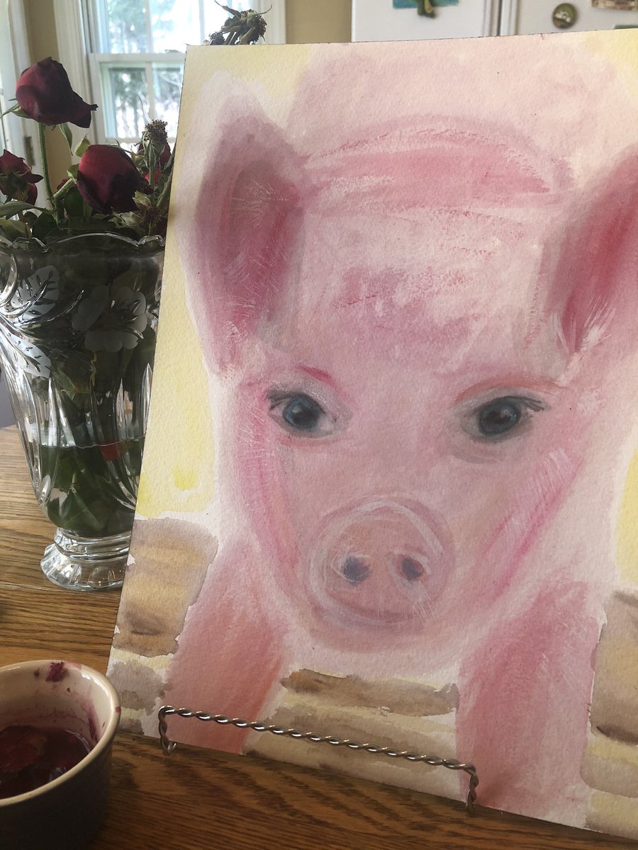 Meet Rose, she was created by my own watercolor paint, by #upcycling #botanical life — from my Valentine’s Day #roses #pigs #farmanimals #watercolorpainting I ❤️🎨