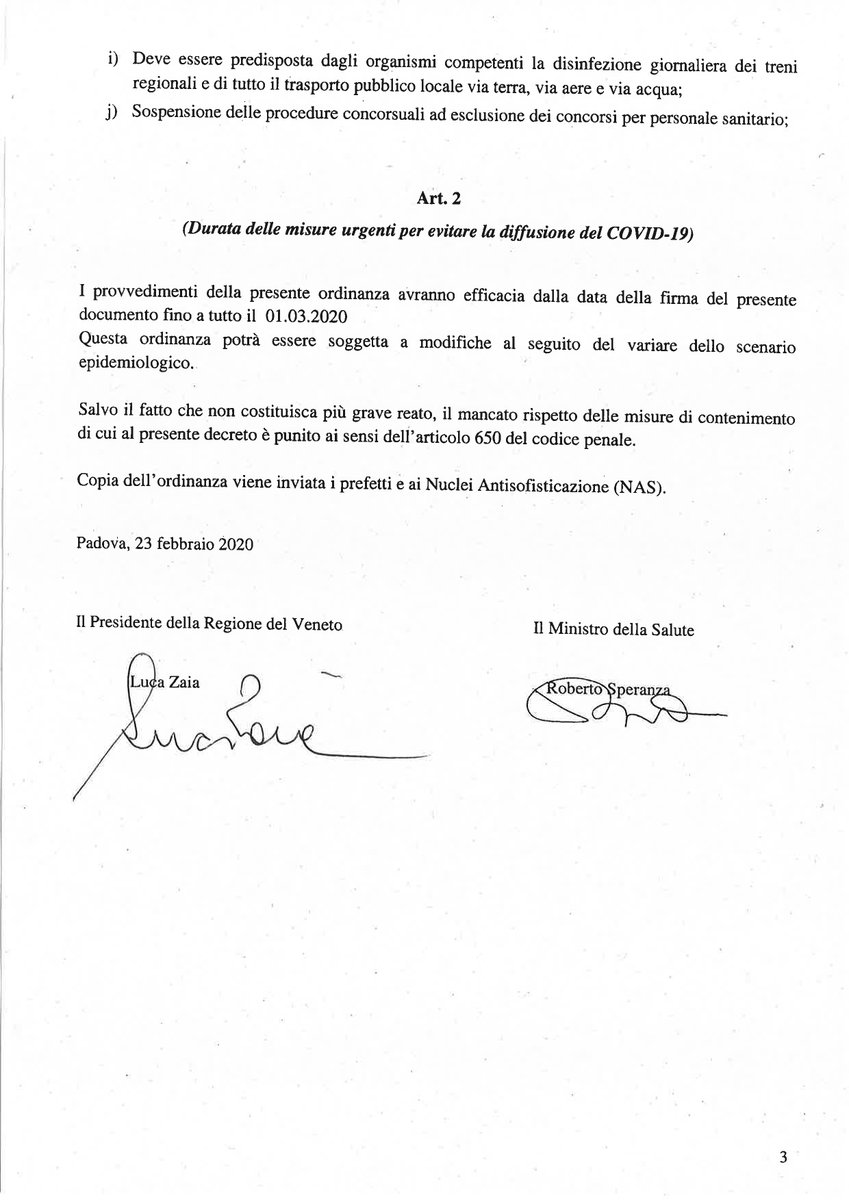 #CORONAVIRUS: ordinanza contingibile e urgente n. 1 del Ministro della Salute d'intesa con il Presidente della Regione del Veneto "Misure urgenti in materia di contenimento e gestione dell'emergenza epidemiologica da COVID-2019" 

#coronavirusitalia #covid19 #COVID19italia