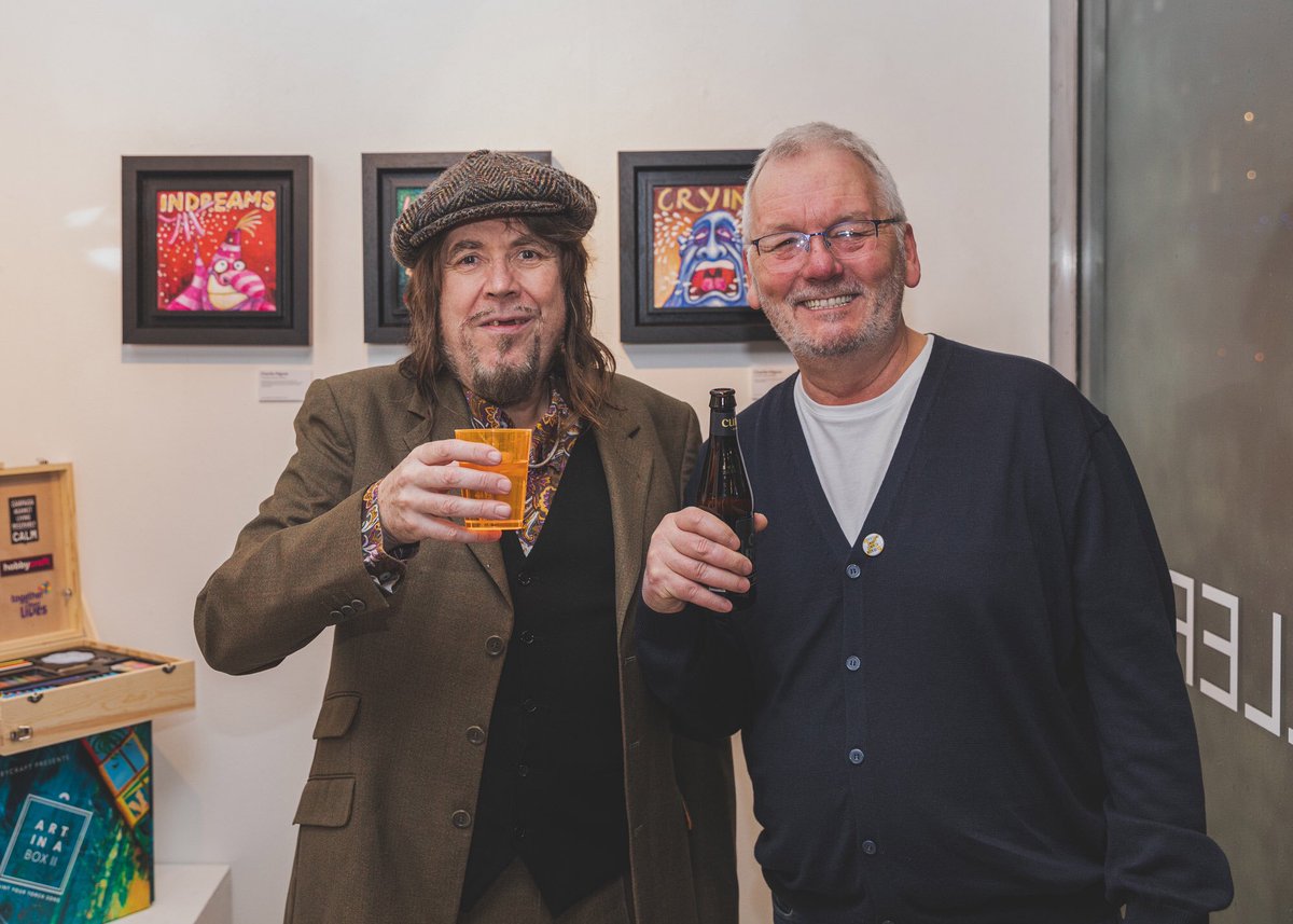 harveyaspell's tweet photo. A few captures from the private viewing of the Art In Box II exhibition at @GHGLondon - a creative project by @EazlUK raising money and awareness for @theCALMzone and @Tog4ShortLives. https://t.co/K95n4C88bD