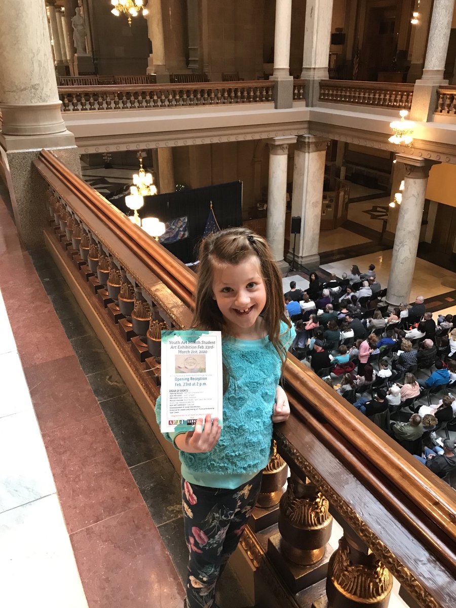 Norah is one of the 5 students from White River Elementary School to have her artwork displayed at the Indiana State House! Go Norah!