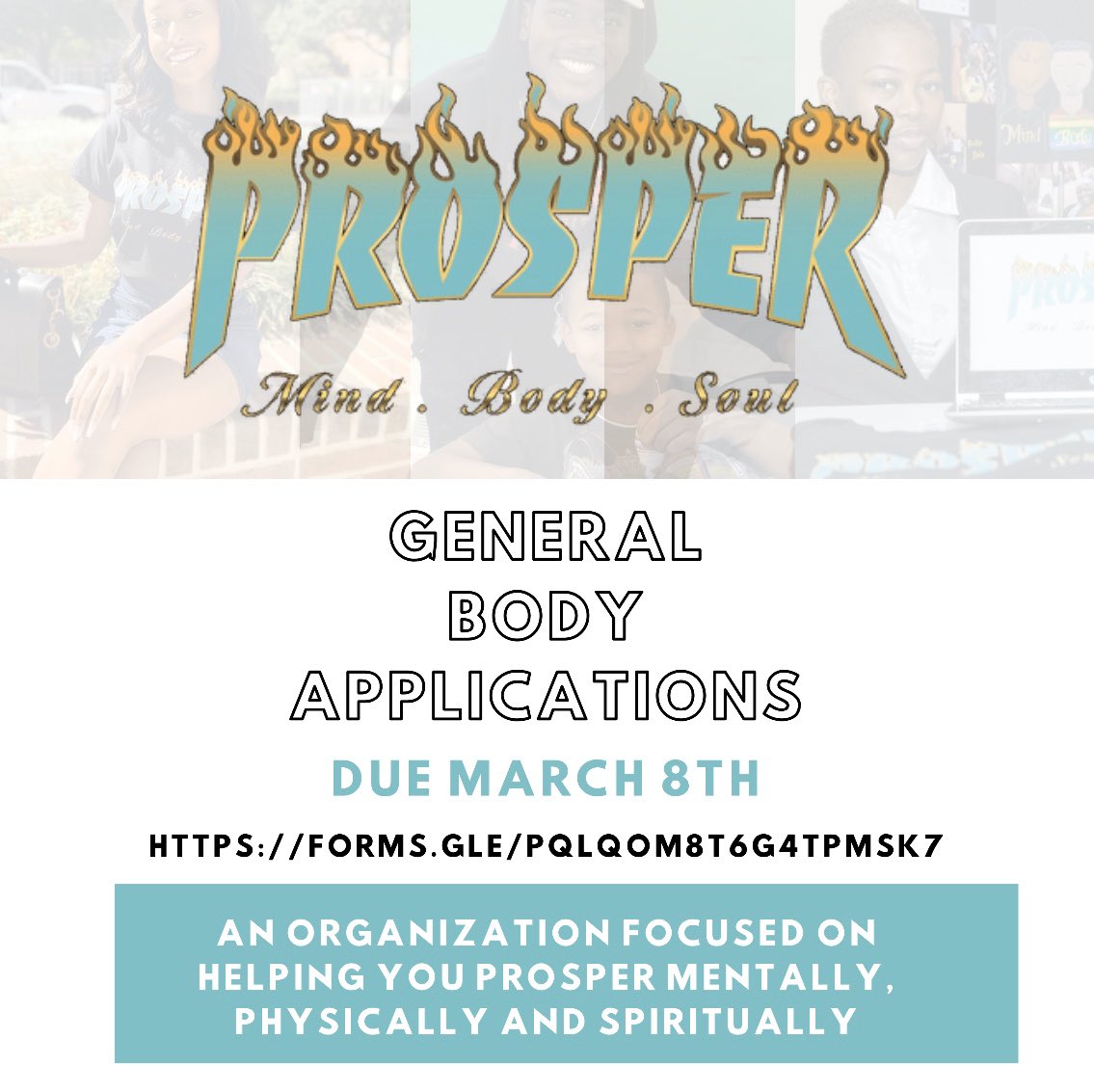 prospermbs's tweet photo. Spring is here 🌻 which means it’s time for new life. We are so excited to invite new members into our organization. Click the link in our bio to fill out our general body application and express interest in PROSPER. Let us help you prosper mentally, physically and spiritually🦋 https://t.co/yL9zuQ8cCx
