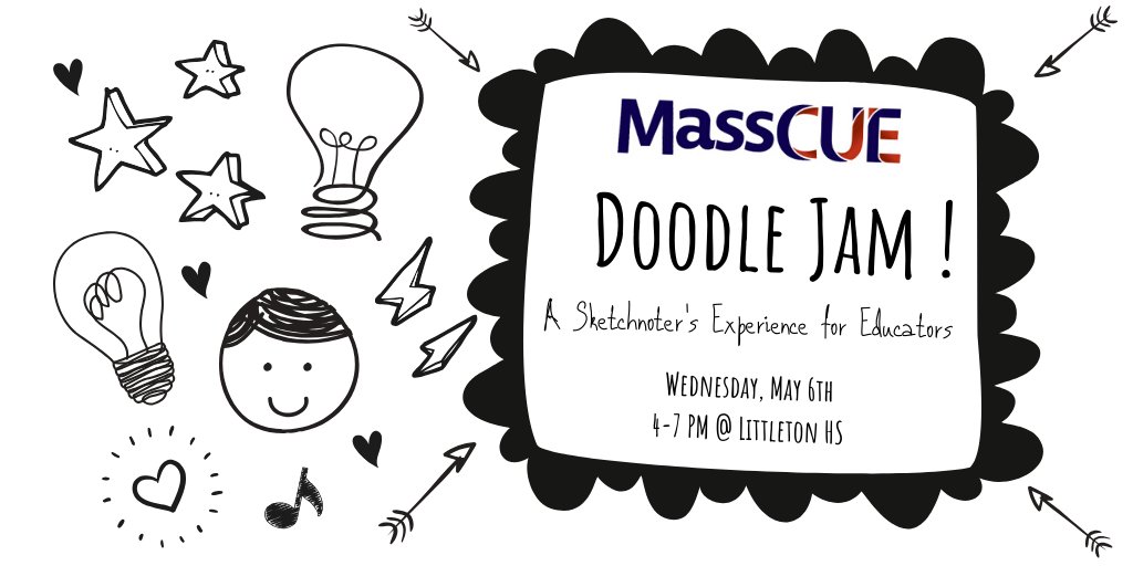 MassCUE's tweet photo. Is doodling your JAM? Join us for our first ever MassCUE Doodle Jam. This experience for educators will explore the WHAT, WHY and HOW of the visual world of sketchnoting. @mrsmacgregor206 #MassCUE #DoodleJam #sketchnoting Registration link:
https://t.co/aJUCw8gRCy https://t.co/UUkpVqkloR