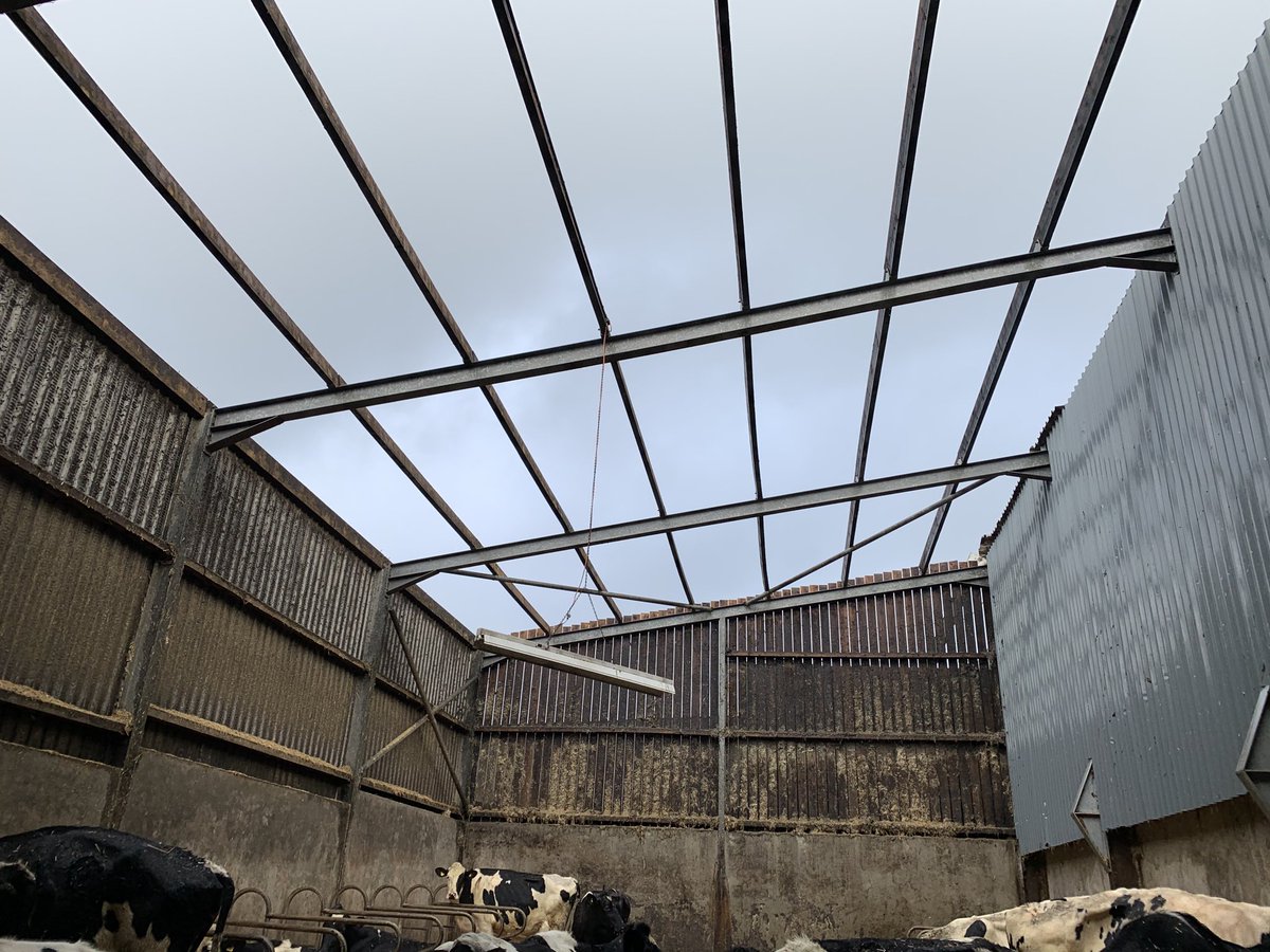 Cows247Pete's tweet photo. Finally managed to get good ventilation and light into a dead end shed. Why didnโt I think of that before๐ค๐ฑ. To be fair wouldnโt of fancied meeting one of these 20โ sheets as it went across the yard! #expensive #nomorestormsplease โฆ@CreditonMillingโฉ https://t.co/OYr71npORC