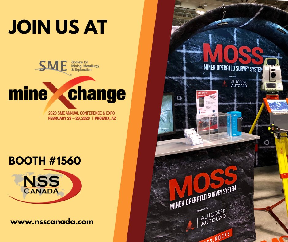 nsscanadainc's tweet image. Today is the first day of SME! We&apos;ll be at booth #1560, please stop by our booth to discuss our mine survey, engineering and life of mine solutions. The exhibit hall is open from 4-6pm tonight, 11:30 - 5:30pm Monday, 11-5pm Tuesday and 9-1pm Wednesday. #SME2020 #mineXchange