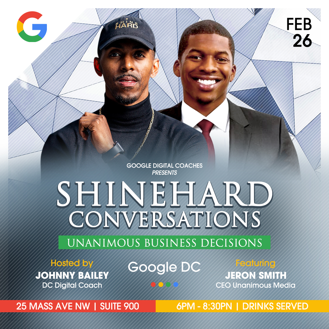1JohnnyBailey's tweet photo. Join me for a fireside chat w/ #JeronSmith, CMO of @stephencurry30's digital empire, Unanimous Media.
Jeron is a #HowardU Grad, Obama White House Alum, and Forbes U30 recipient.
Register: https://t.co/NgFWeSNGPl. (20 seats left)
#ShineHardFamily #GrowWithGoogle #BHM https://t.co/GLVRybjWQ6