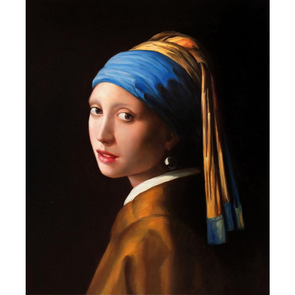 Portrait painting Girl with Pearl Earring Johannes Vermeer woman Figure oil paintings Hand painted Stretched Framed Canvas art my-artwork.com/product/portra…