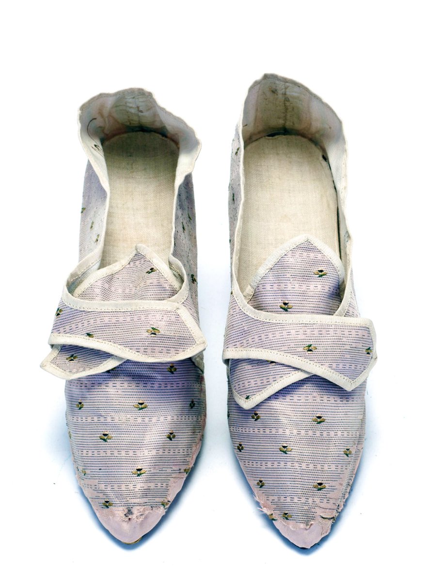 TheBowesMuseum's tweet photo. The #18century #pinksilk and silver thread ones, the #opentoe #1955 #Merrywalkers ones, the #BritishMade #satin 1934โs shoes or make a #fashionstatement with a pair like these #19century royal blue cotton sateen ankle shoes with rosettes? https://t.co/rvZV3F8O0z
